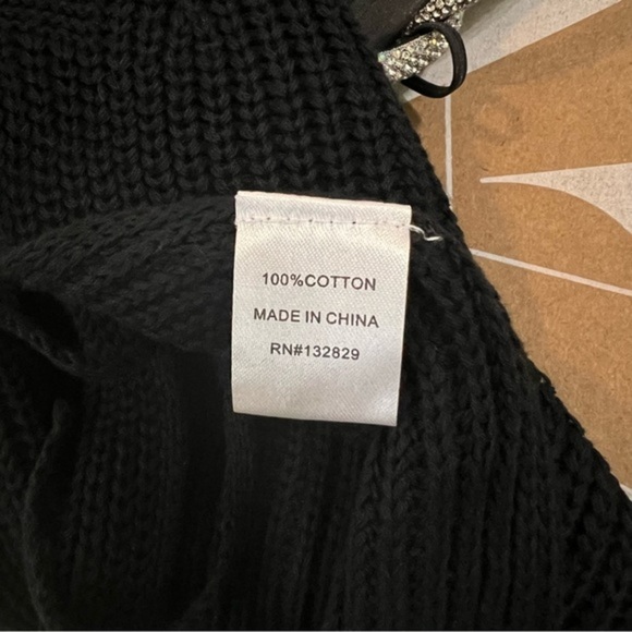 Revolve Superdown Sena Side Tie Top Split Knit Black High Neck - Picture 3 of 10